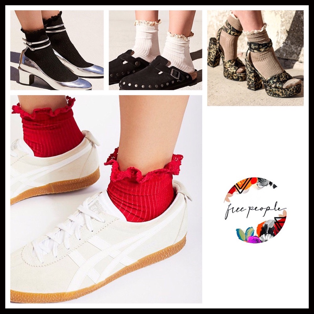 FREE PEOPLE RED CROCHET LACE TRIM ANKLE BOOT SOCKS - Picture 7 of 7